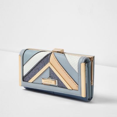Blue glitter panel clip top purse